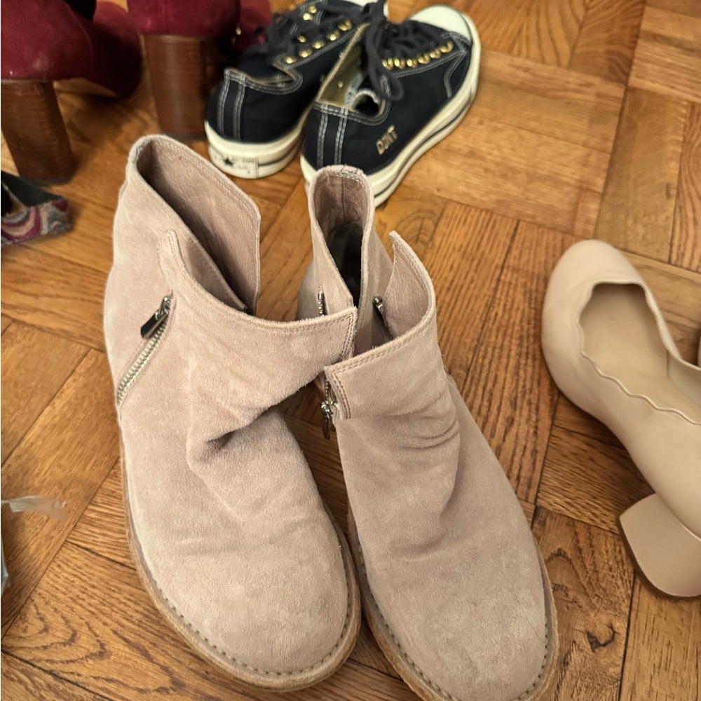 Women's Genuine Leather Luxury Suede Ankle Boots - Beige